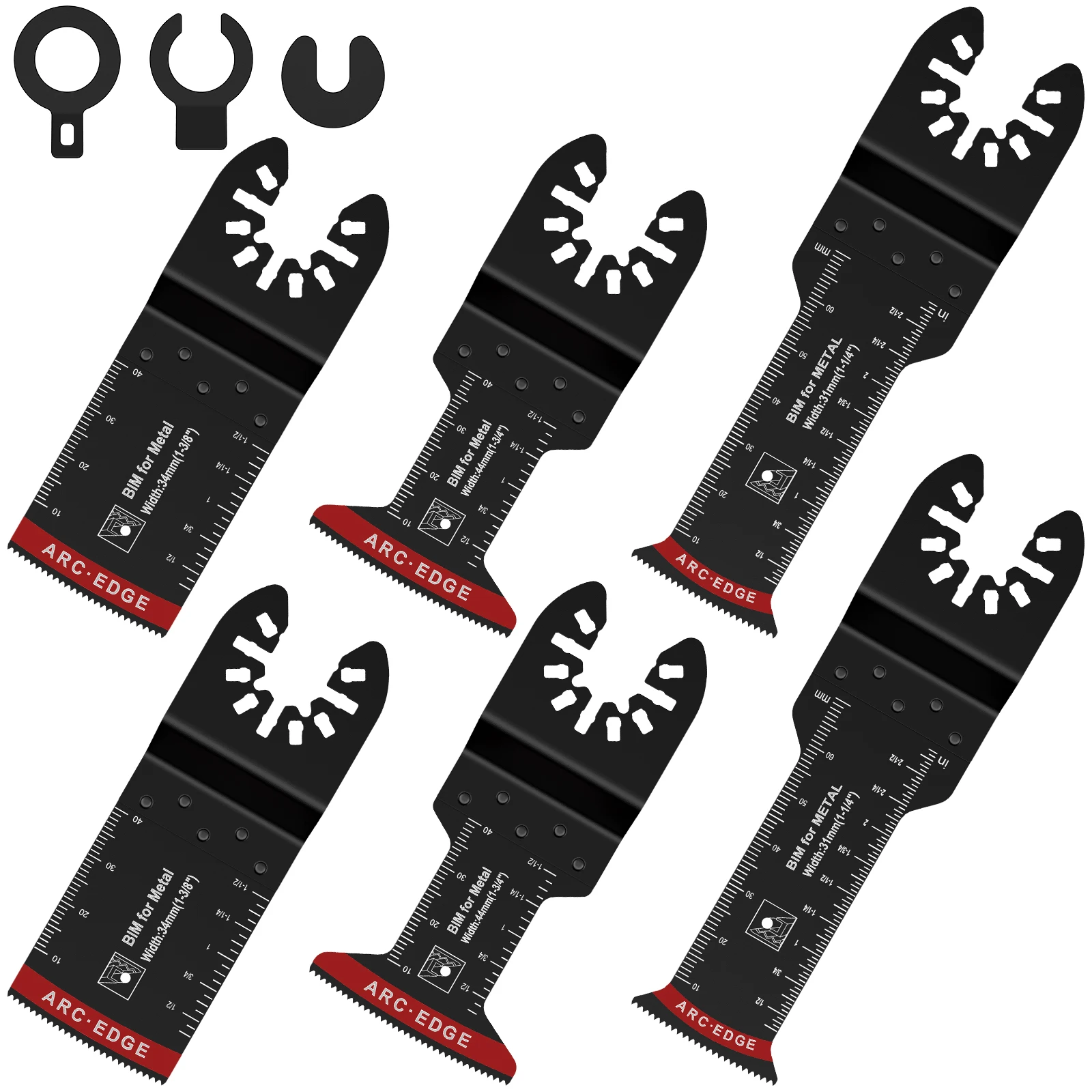 

6Pcs Bi-Metal Oscillating Saw Blades Set Universal Arc Edge Oscillating Multitool Blades Extra-Long Bi-Metal Saw Blades Precise