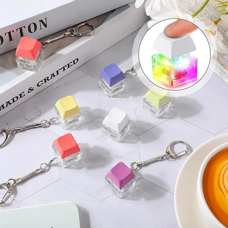Single Key Keyboard Fidget Toys with LED Light Press Stress Relief Keyboard Caps Button Keychain Finger Toys fidget toy sensory fidget toy anti stress toy