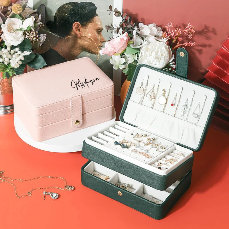 Custom Personalized Portable Travel Jewelry Case Bridesmaid Gifts Womens Jewelry Box for Woman Wife Ideal Gift Mothers Day Gift