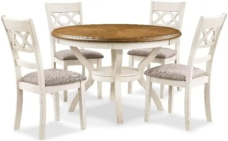 

New Classic Furniture Cori 5-Piece Round Dining Set with 1 Table and 4 Chairs, Beige and Brown