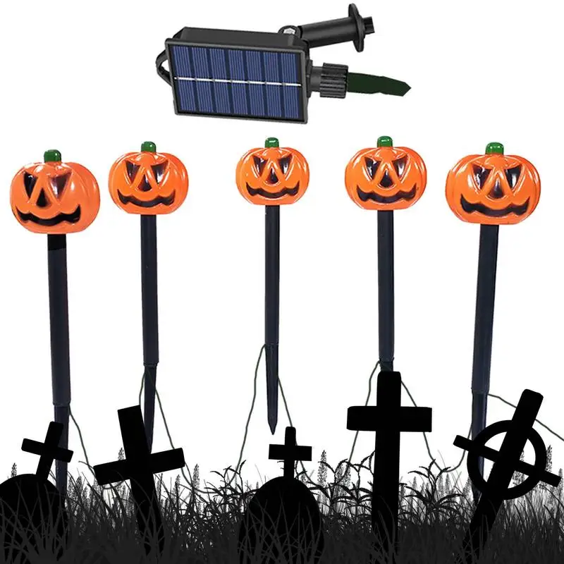 

Outdoor Pumpkin Stake Lights Halloween Solar Lighted Pumpkins LED Solar Pathway Skull Lamp Waterproof For Lawn Walkway Patio