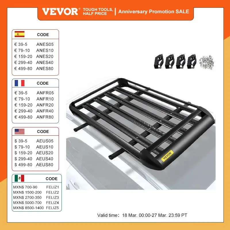 VEVOR Barre Portapacchi da Tetto per Auto Lunghezza Regolabile 1422-1448mm Capacità Carico 340kg