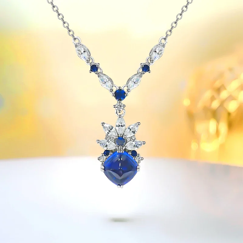 

Роскошный искусственный синий корунд Desire светильник, серебро 925 пробы, подвеска в виде сахарной башни, инкрустированная высокоуглеродистыми бриллиантами в стиле ретро