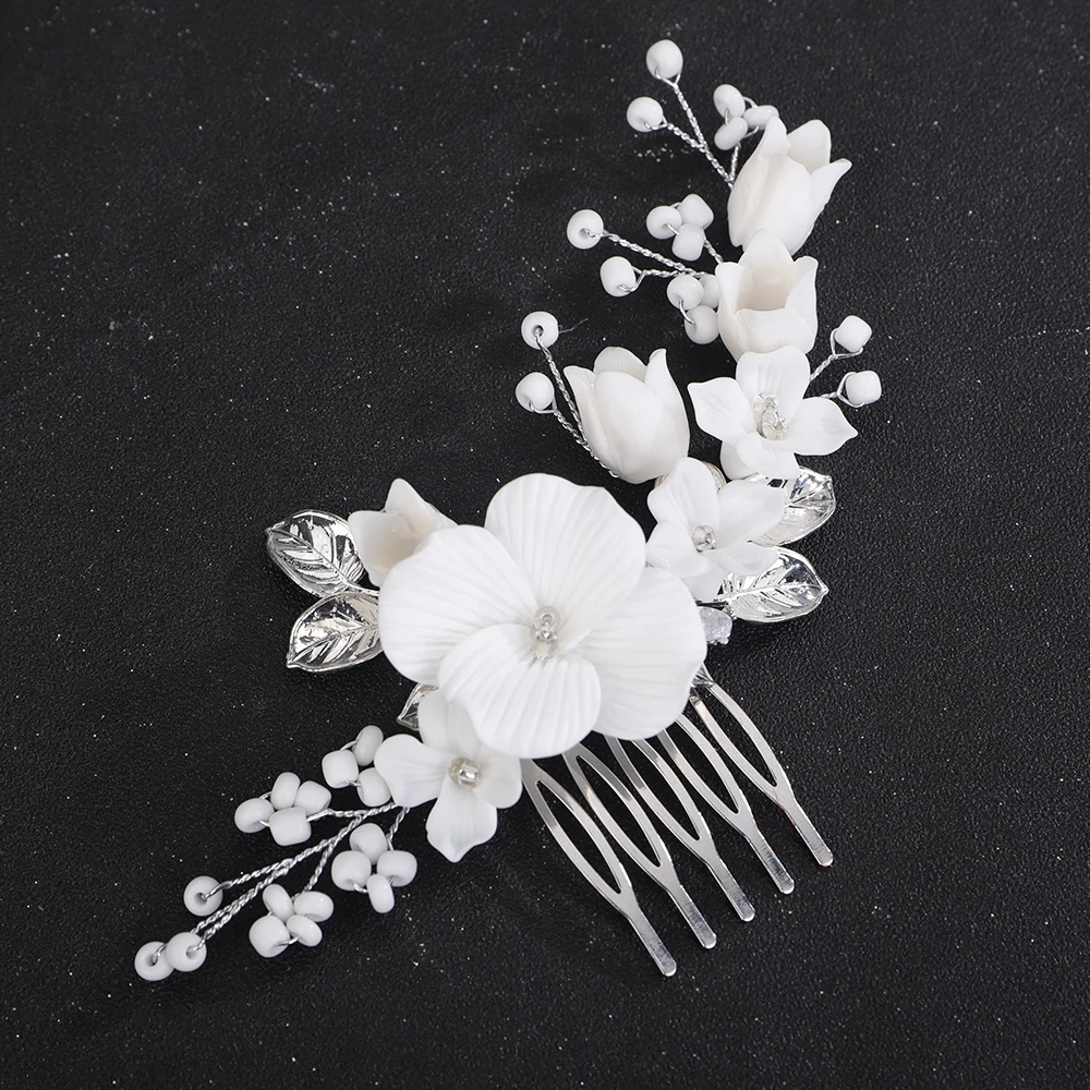 Silver Color Flower Leaf Wedding Hair Comb Crystal Handmade Bridal Hair Accessories Jewelry Gold Bride Headpiece Women Tiara