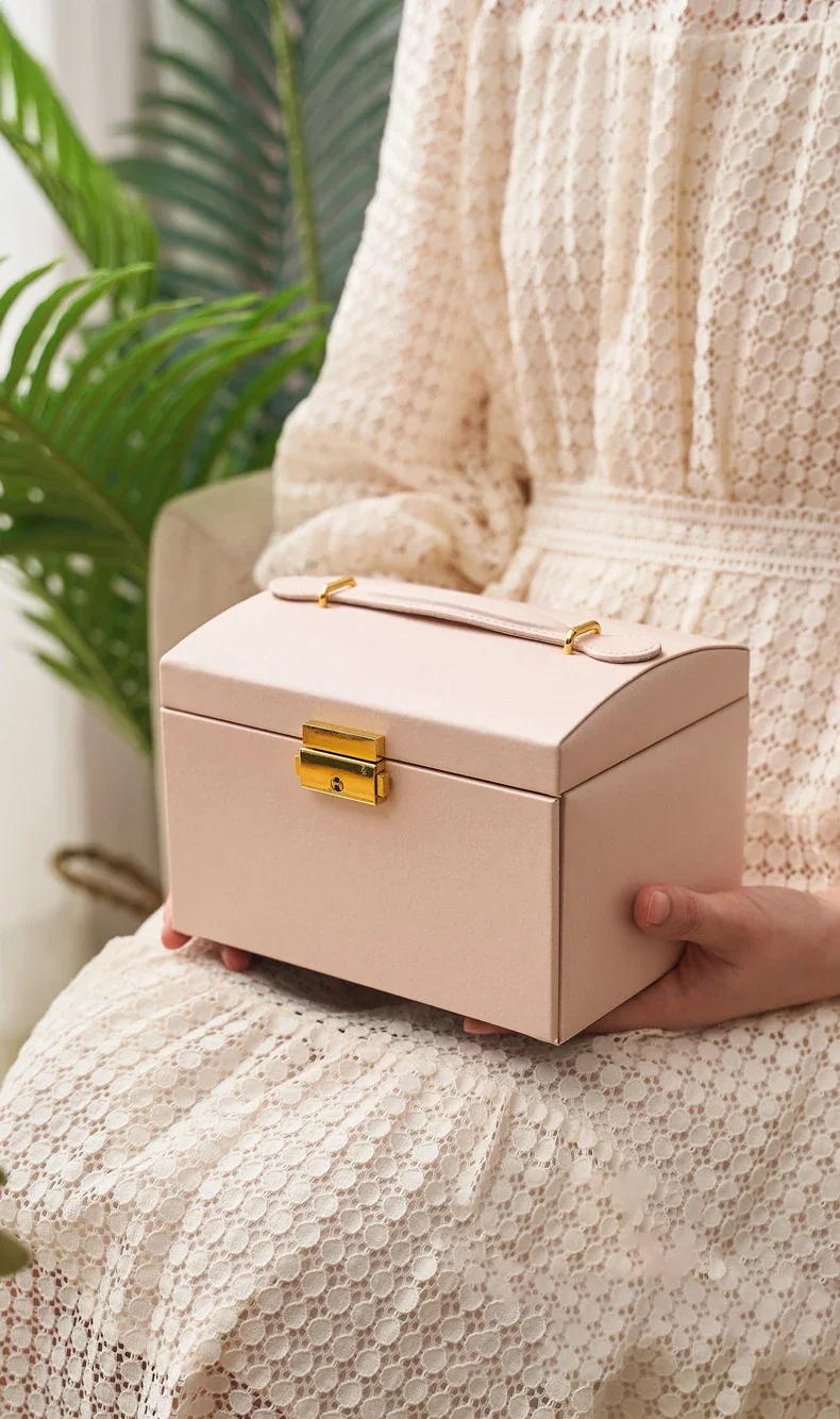 1 Three-layer Large Capacity Beaded Pearl Necklace Bracelet Ring Box Necklace Box Watch Storage Box Jewelry Earrings Box 01