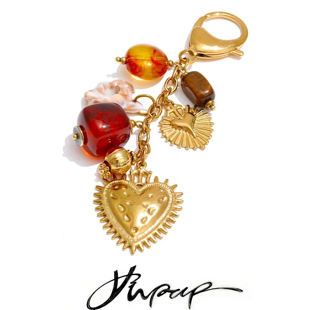 Yhpup Stainless Steel Resin Heart Chain Pendant Key Chain for Women