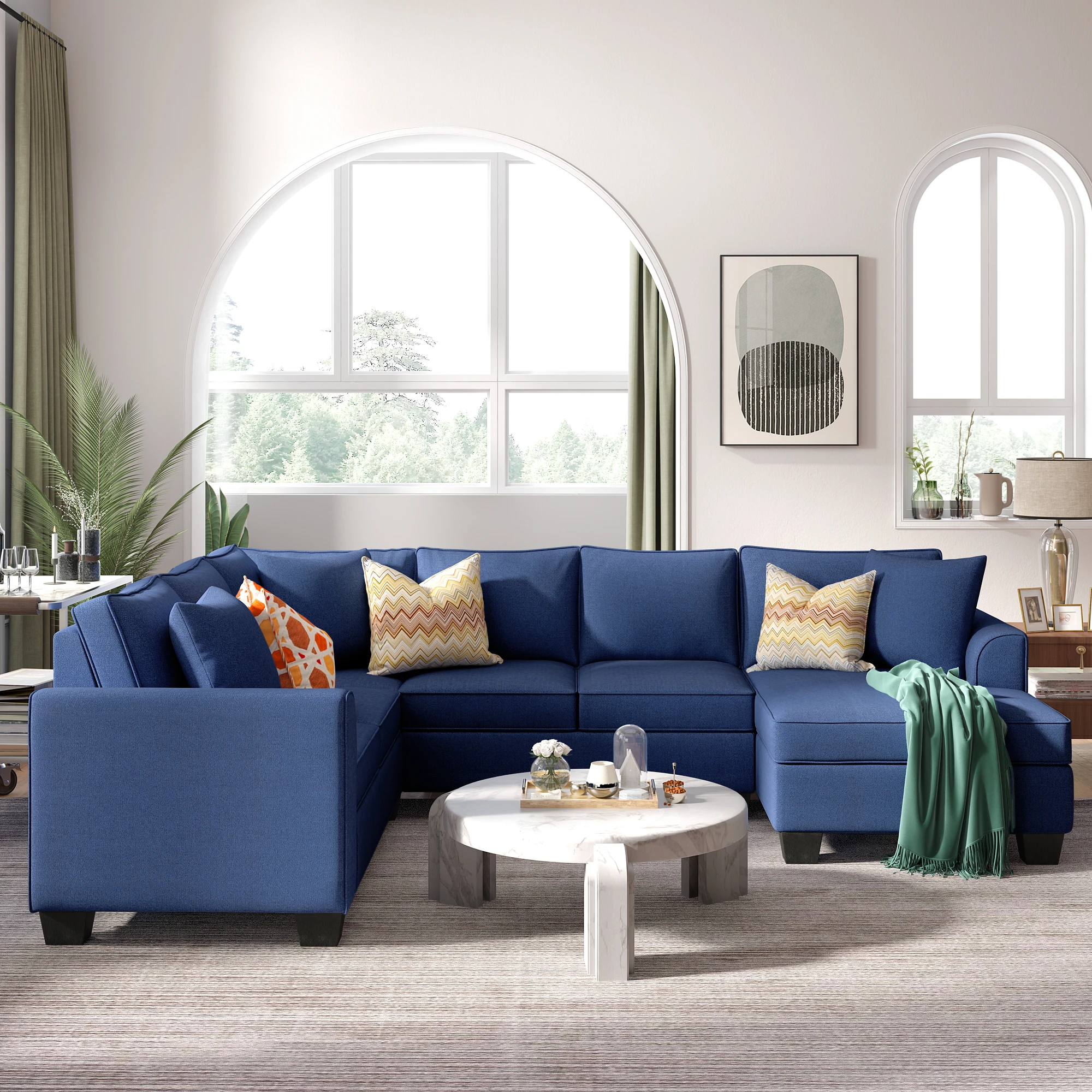 

110*86" Sectional Sofa Upholstered Modern English Arm Classic U-shaped Sofa with 3 Pillows Living Room Furniture