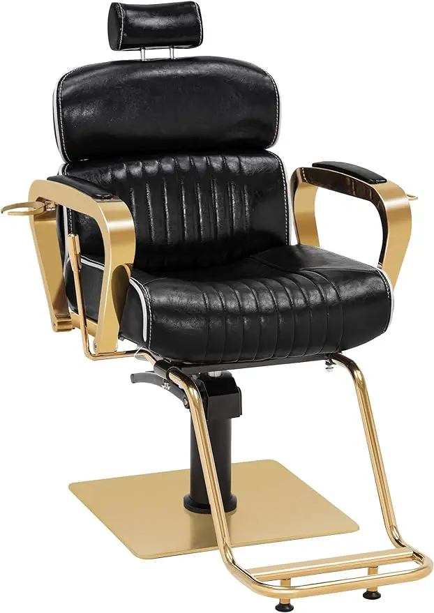 Vintage Barber Chair Metal Hydraulic Recline Beauty Spa Salon Styling Equipment 3078 (Gold)