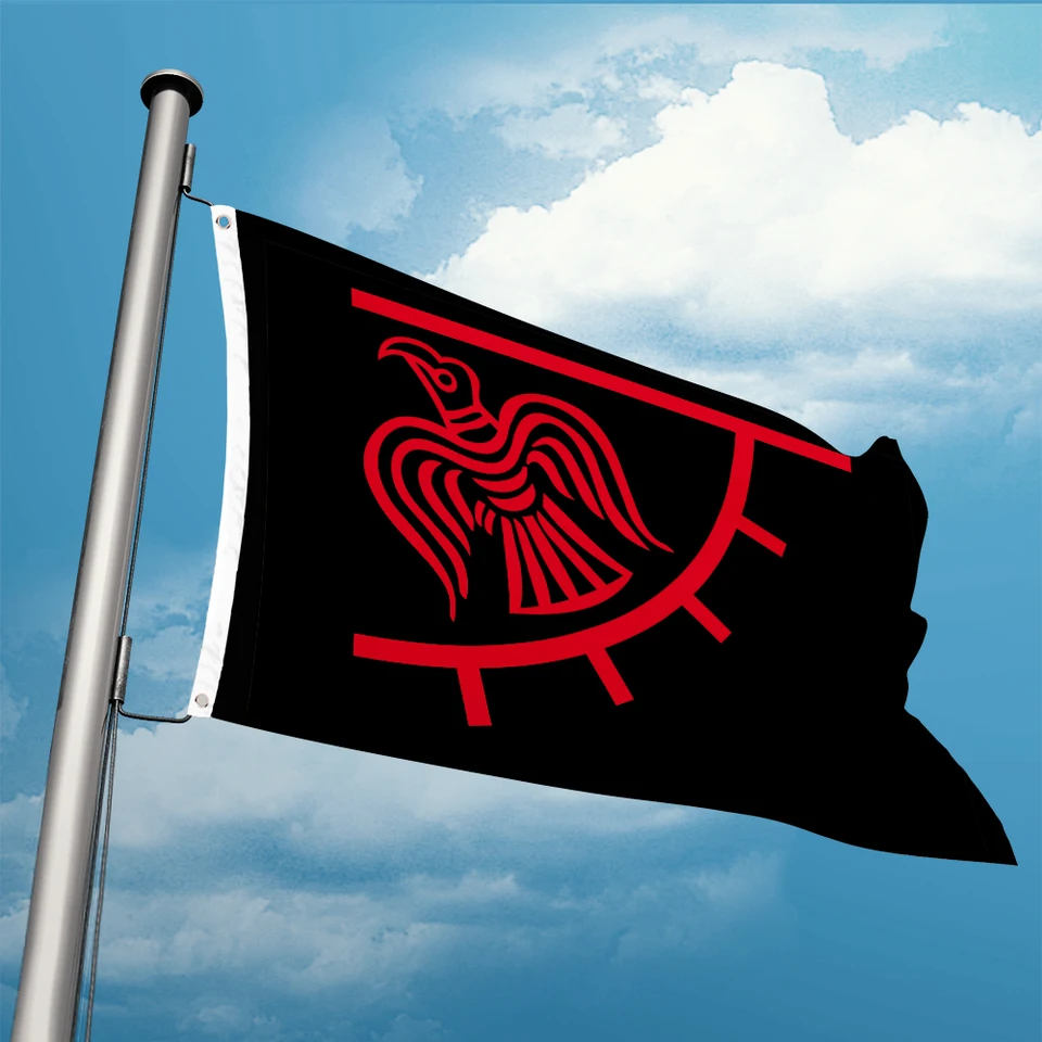2x3 Foot Viking Norse Raven Flag - Black & Red Design With Grommets For Hanging
