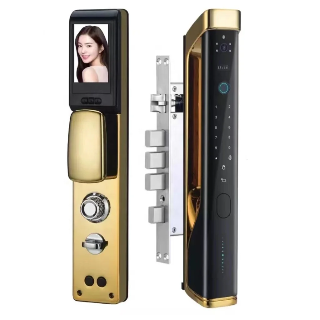 

Golden Smart Door Lock with Built-in Surveillance Camera and Automatic Fingerprint Door Lock