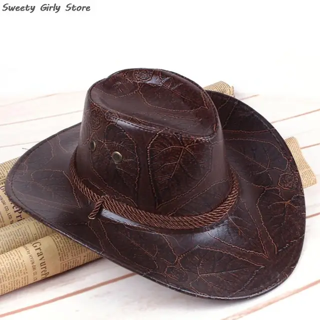  - Cowboy Knight Hat Western Sun Hats Women Men Leather Caps Gentleman Jazz Vintage Cap Large Grassland Gorras Summer Autumn Visors