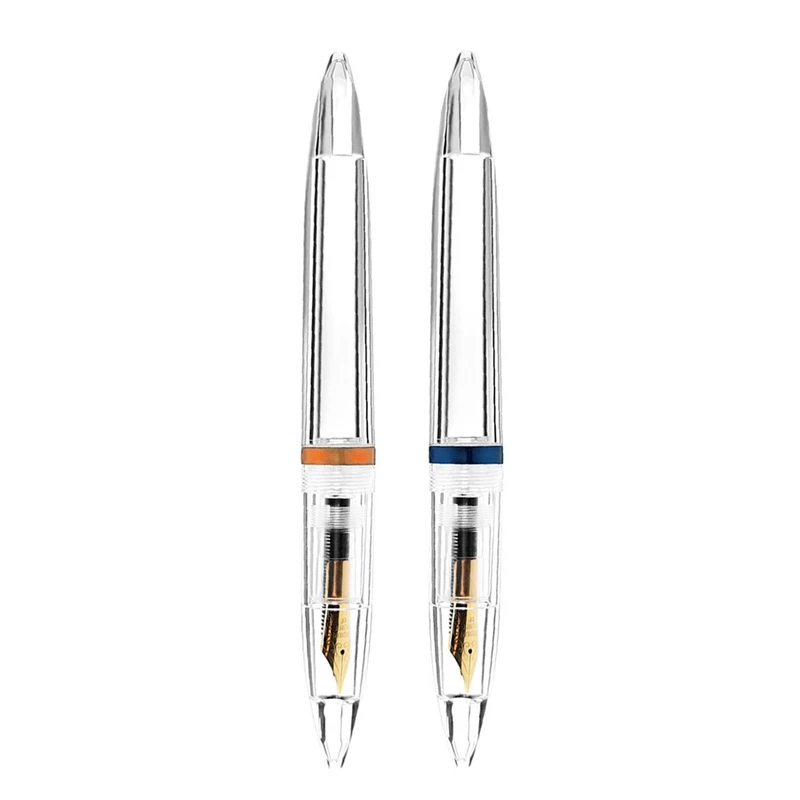 

2Pcs 0.5Mm Nib Fountain Pen With Eyedropper High Capacity Transparent Pens Office School Supplies Blue & Rose Gold