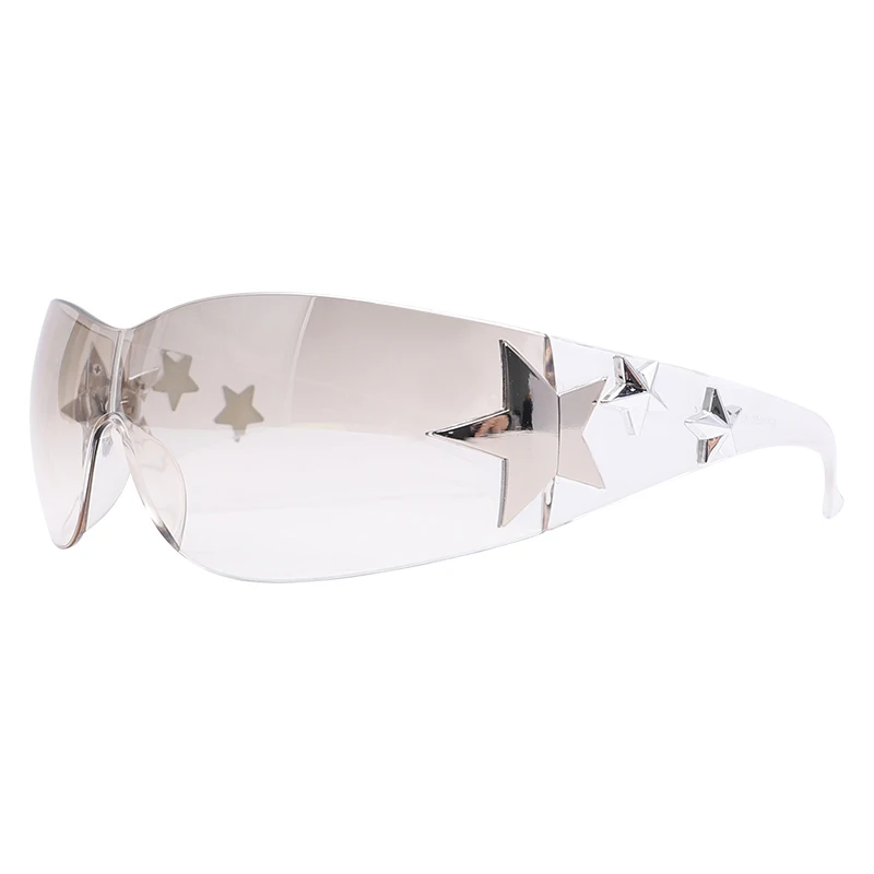  - Y2k Star Decor Wrap-Around Sunglasses New Women 2000'S Punk Sun Glasses Brand Designer Eyewear Gogglr Men Sports Eyewear Oculos