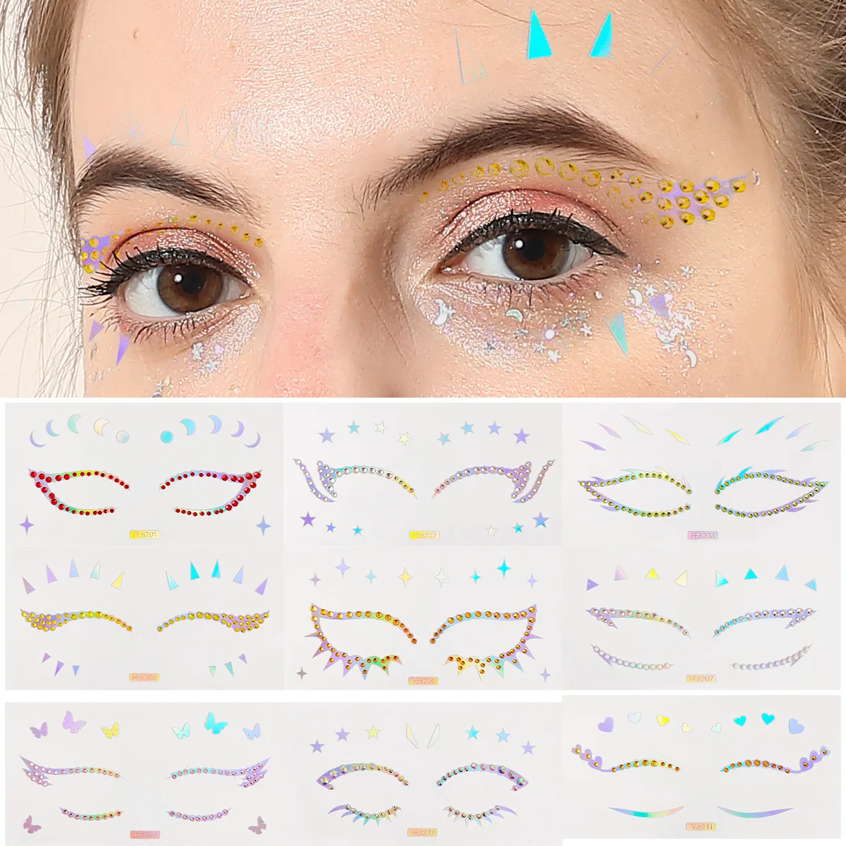 1pc Waterproof Environmental Tattoos Sticker With Rhinestones For Face  Deco, Eyebrow