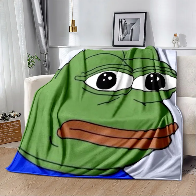 3D Pepe The Frog Face Cartoon Blanket,Soft Throw Blanket for Home Bedroom Bed Sofa Picnic Travel Office Rest Cover Blanket Kids 4
