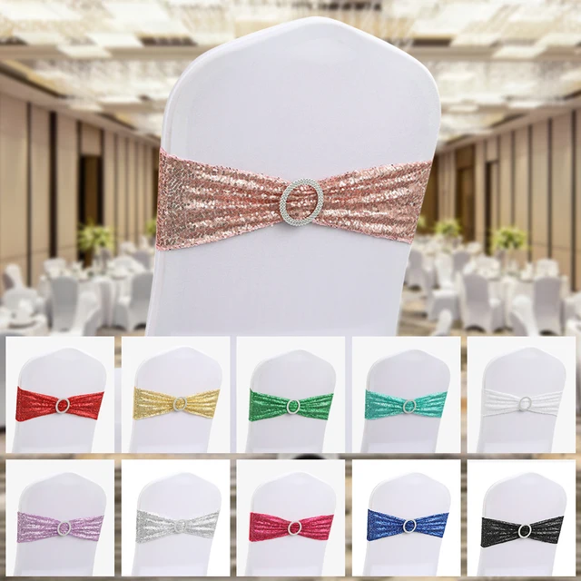 White Lycra Band Lvory BLack Single Layer Spandex Chair Sashes With Round Buckle Good Quality for Wedding Event