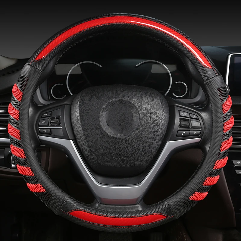 Carbon Fibre Leather Car Steering Wheel Cover 38cm For Bmw X1 X2 X3 X4