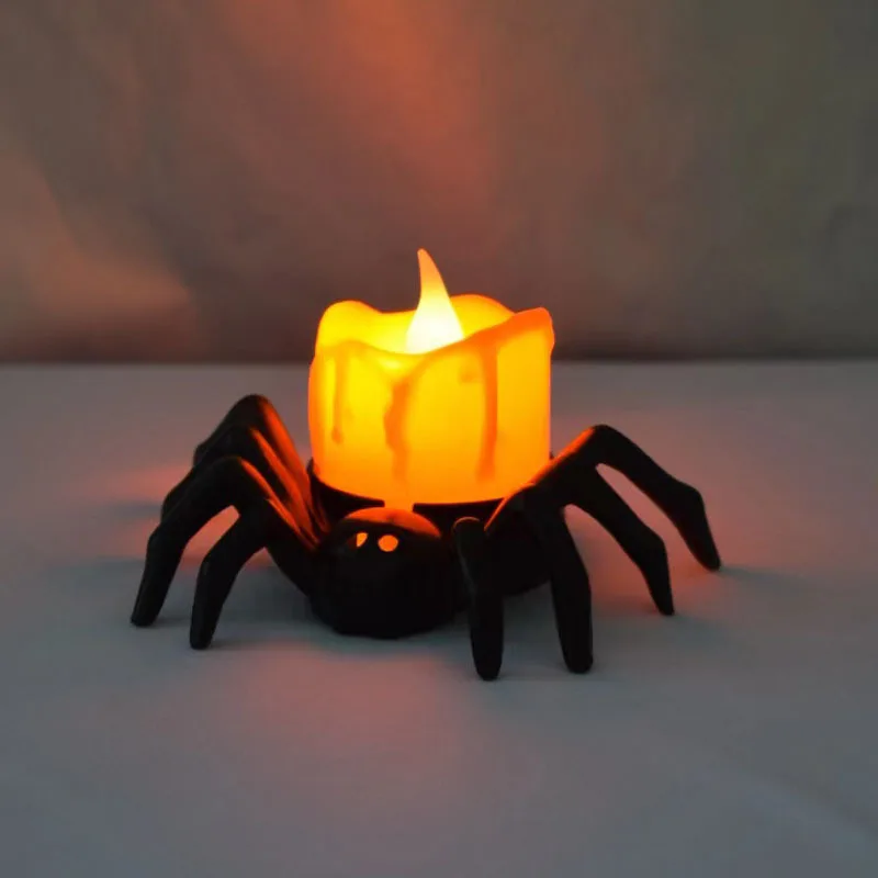

2pcs LED Candle Lights Spider Pumpkin Electronic Candle Lamp Flameless Battery Light Halloween Party Supplies Decor Candles