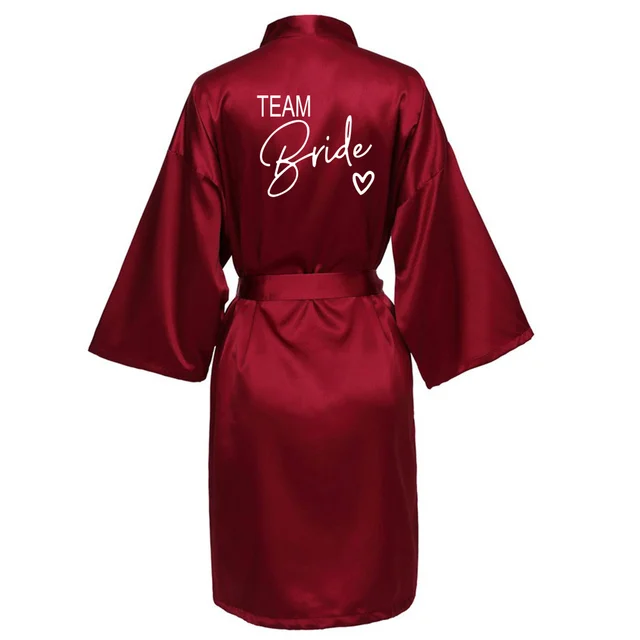 Wedding Party Team Bride Robe With Black Letters Kimono Satin Pajamas Bridesmaid Bathrobe SP003 Wine Red3