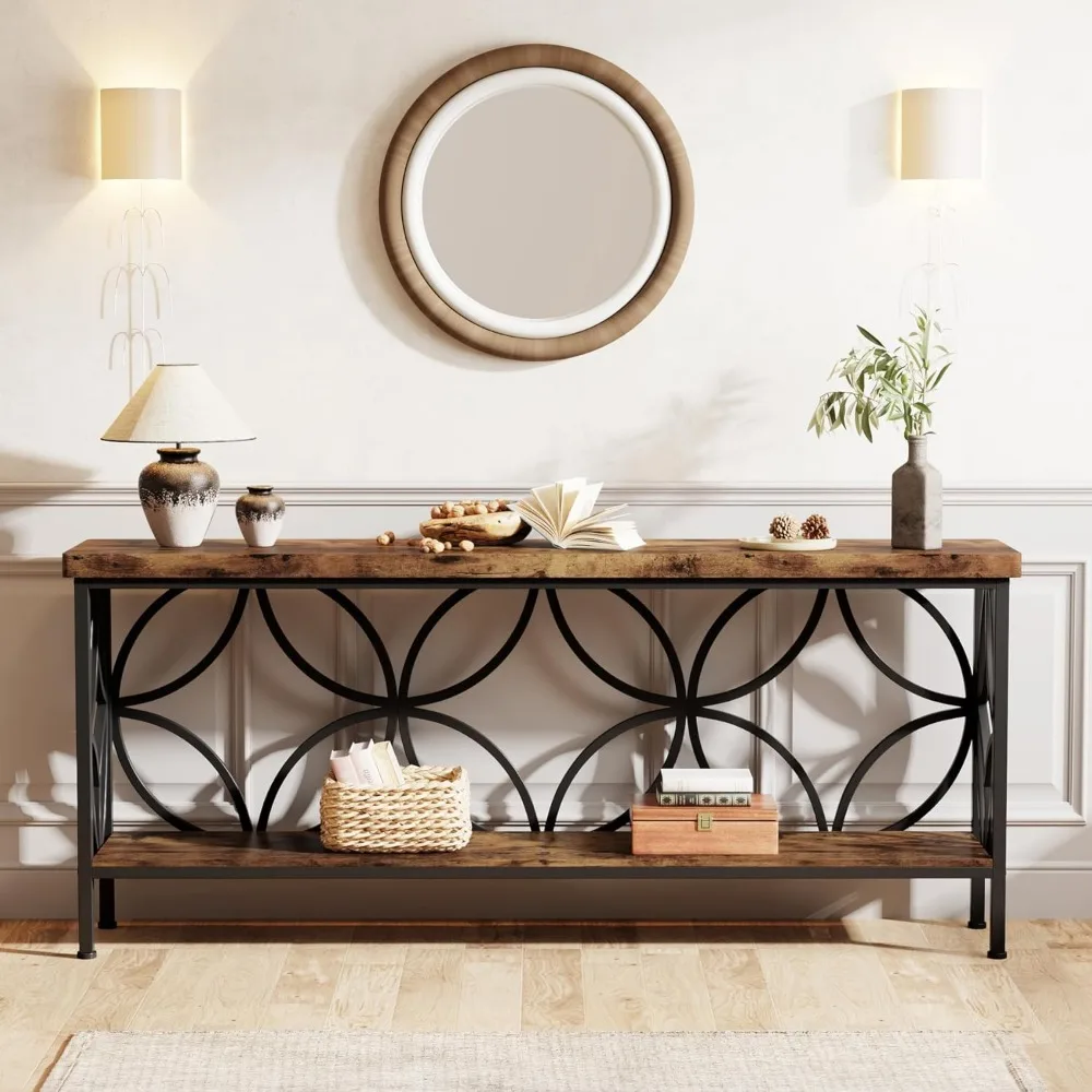 70.9-Inch Narrow Sofa Table, Industrial Long Sofa Table Behind Couch, Entry Console Table with Storage for Entryway,Living Room 3
