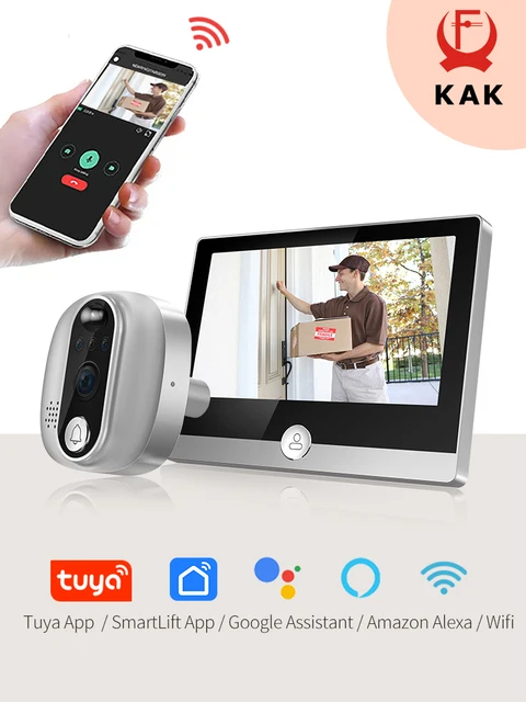 Caméra de sonnette de porte numérique Tuya avec interphone, judas vidéo, détecteur de mouvement PIR, WiFi, Google, Alexa Smart Life, 1080P 1