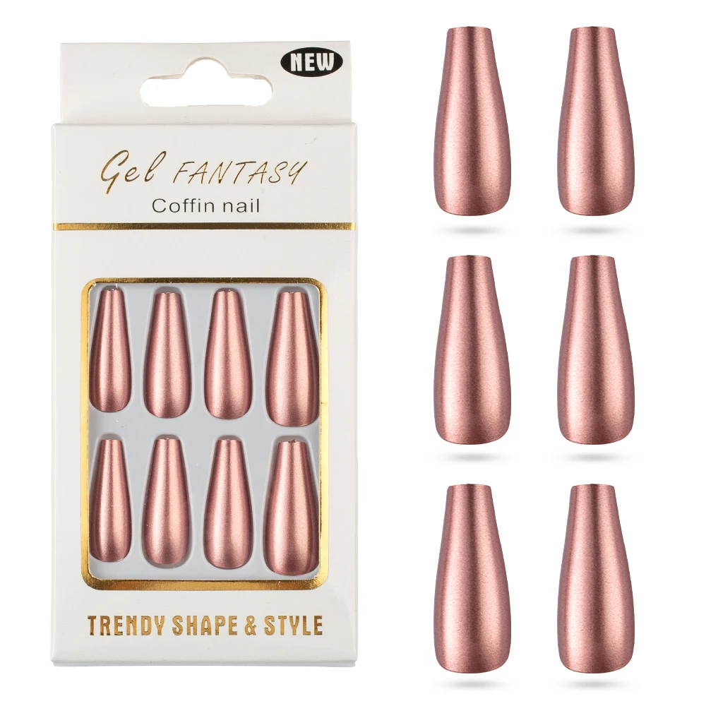 

30pcs Coffin Fake Nails Metallic Soild Color Designed Press on Fingernails Full Cover False Art Manicure with Paper Card Packing