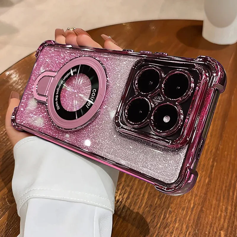 Glitter Shockproof Magnetic Phone Case with Stand Bracket Cover
