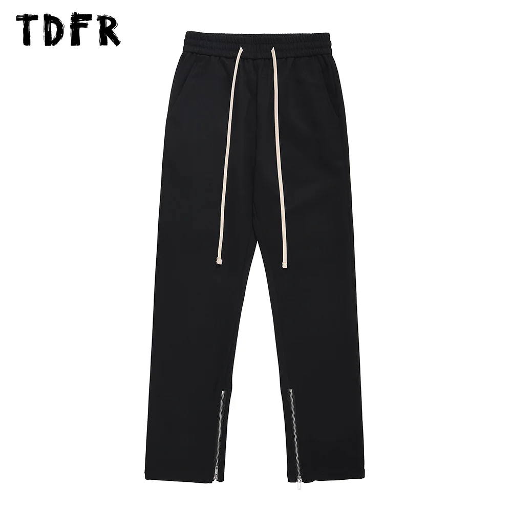 

Solid Color Split-Hem Sweatpants Mens Loose Casual Streetwear Drawstring Elastic Waist Trousers Mens