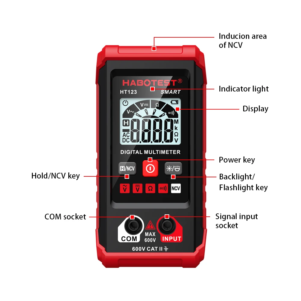 HABOTEST HT123 multimetro digitale intelligente AC/DC Tester di misurazione della continuità della resistenza alla tensione multimetro NCV con retroilluminazione