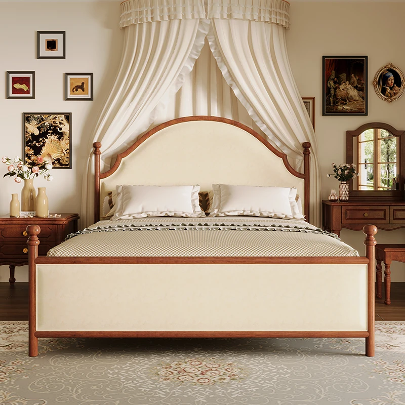 

French retro solid wood double bed modern simple light luxury American soft bag middle bed King bed queen bed