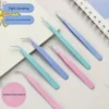 2pcs Stainless Steel Precision Tweezers, Color Scrapbook , Straight And Curved Head , Pink/Blue/Purple/White/Bla 3
