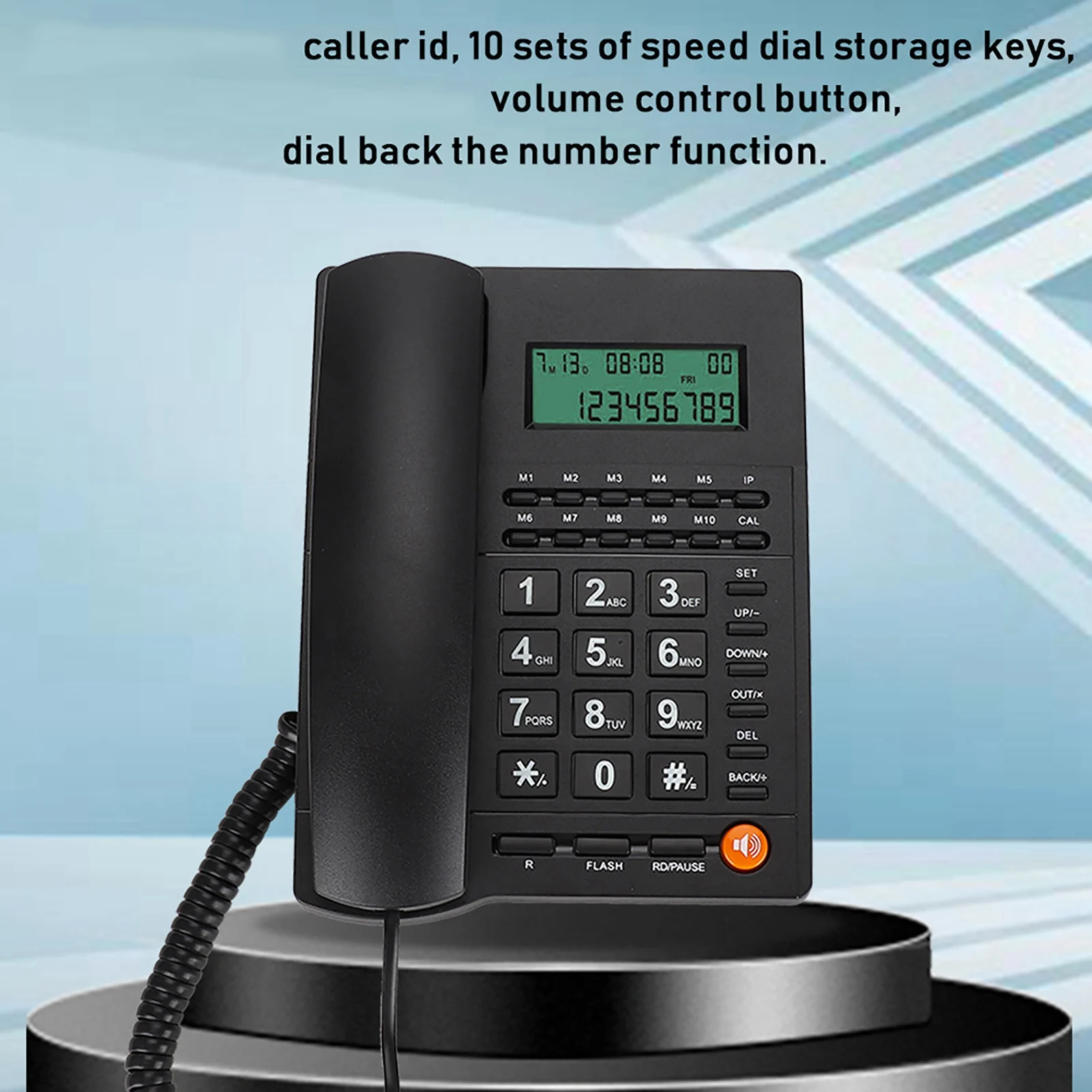 Caller ID Telephone Desk Telephone L019 3 English Trade Call Desk Display Caller ID Telephone for Home Hotel Restaurant Black