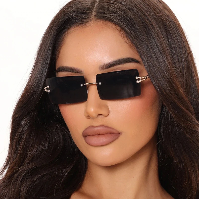 Gradient Sunglasses Women 2023 Vintage Rimless Frameless Sun Glasses Summer Rectangle Fashion