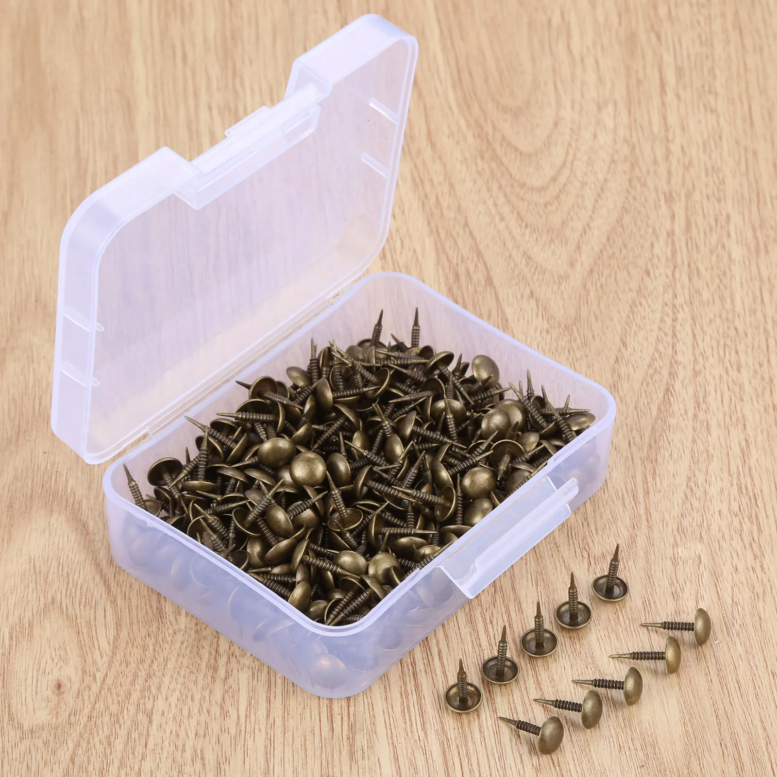 300pcs/1box Upholstery Nails Iron screw Studs Vintage Pins Thread Tacks Antique Bronze 8*15mm Sofa Jewelry Case Doornail Box upholstery nail
