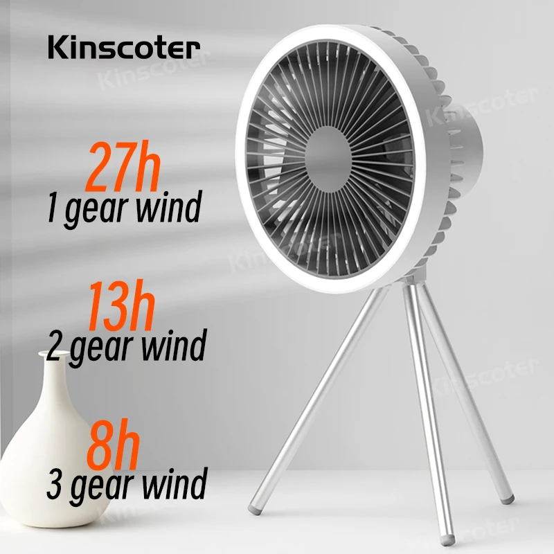 

10000mAh Portable Circulator Camping Fan Rechargeable Desktop Wireless Ceiling Electric Fan with Power Bank LED Lighting Tripod