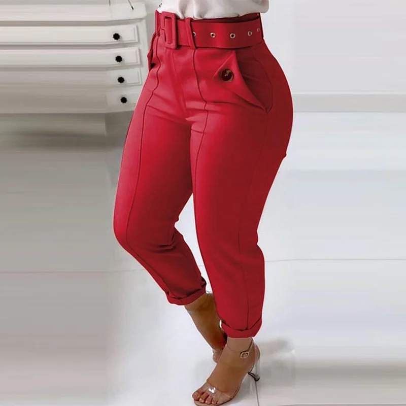 Women Solid Color High Waist Pencil Pants 2023 Casual Pant for Female Skinny Straight Trousers with Pocket Korean Pantalones Pop