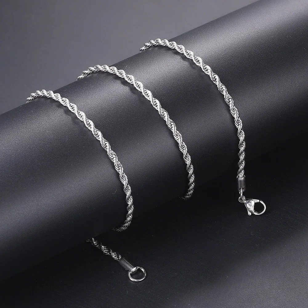 Twist Rope Chain Necklace Men Stainless Steel Ropes Long Necklace Minimalist 3mm 60cm