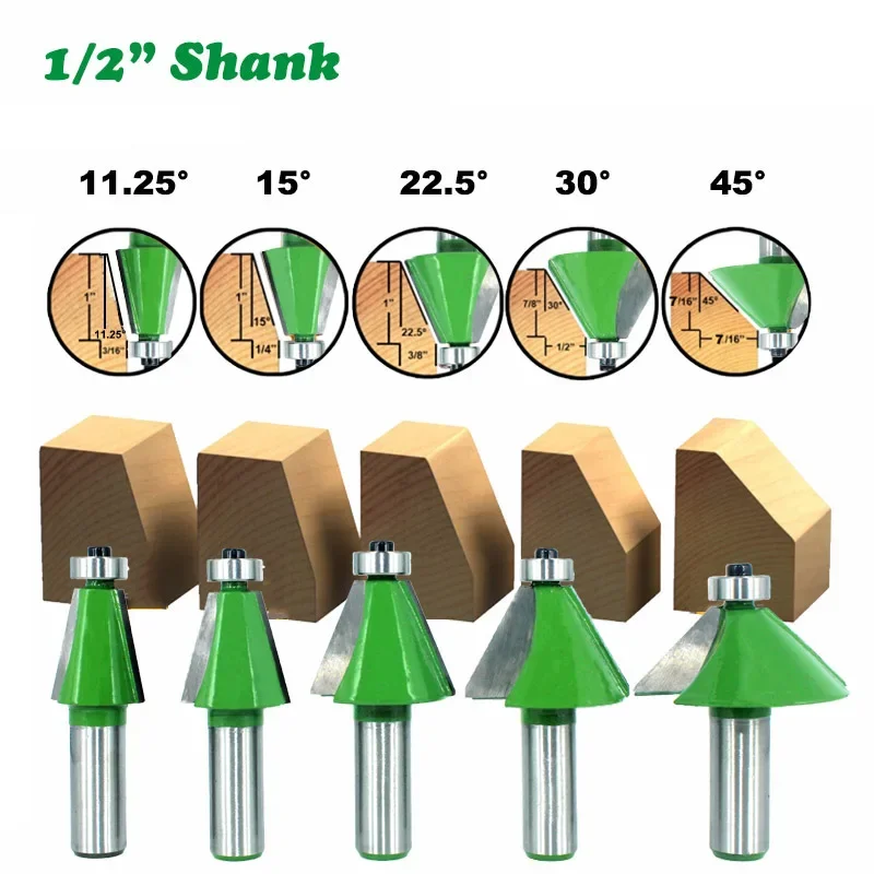 

1PC 1/2" 12.7MM Shank Milling Cutter Wood Carving Chamfer Router Bit 11.25 15 22.5 30 45 Degree Milling Cutter for Wood Machine