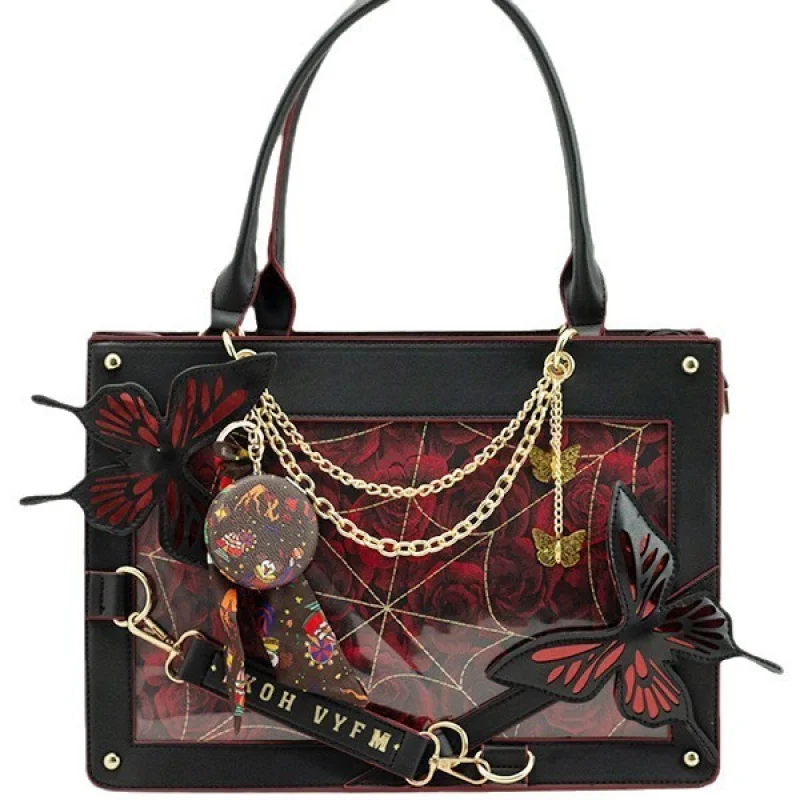 Elegant Dark Fantasy Butterfly Maze Pain Tote Bag Women's Gothic Style Handheld Crossbody Shoulder Bag Unique Design for Girls