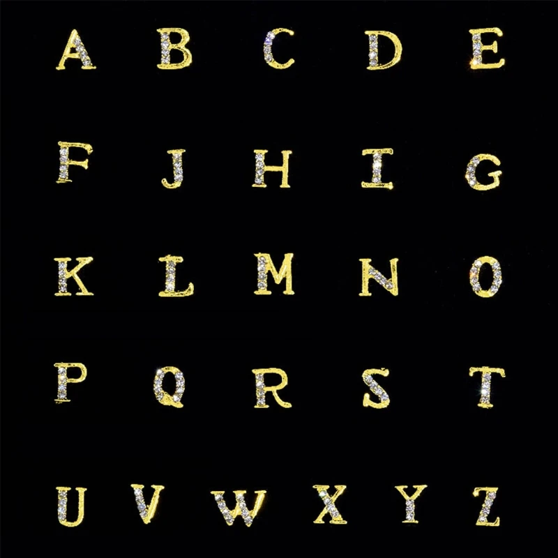 

Shiny Gold Alloy 3D A-Z 26 English letters Crystal Art Decorations Jewelry