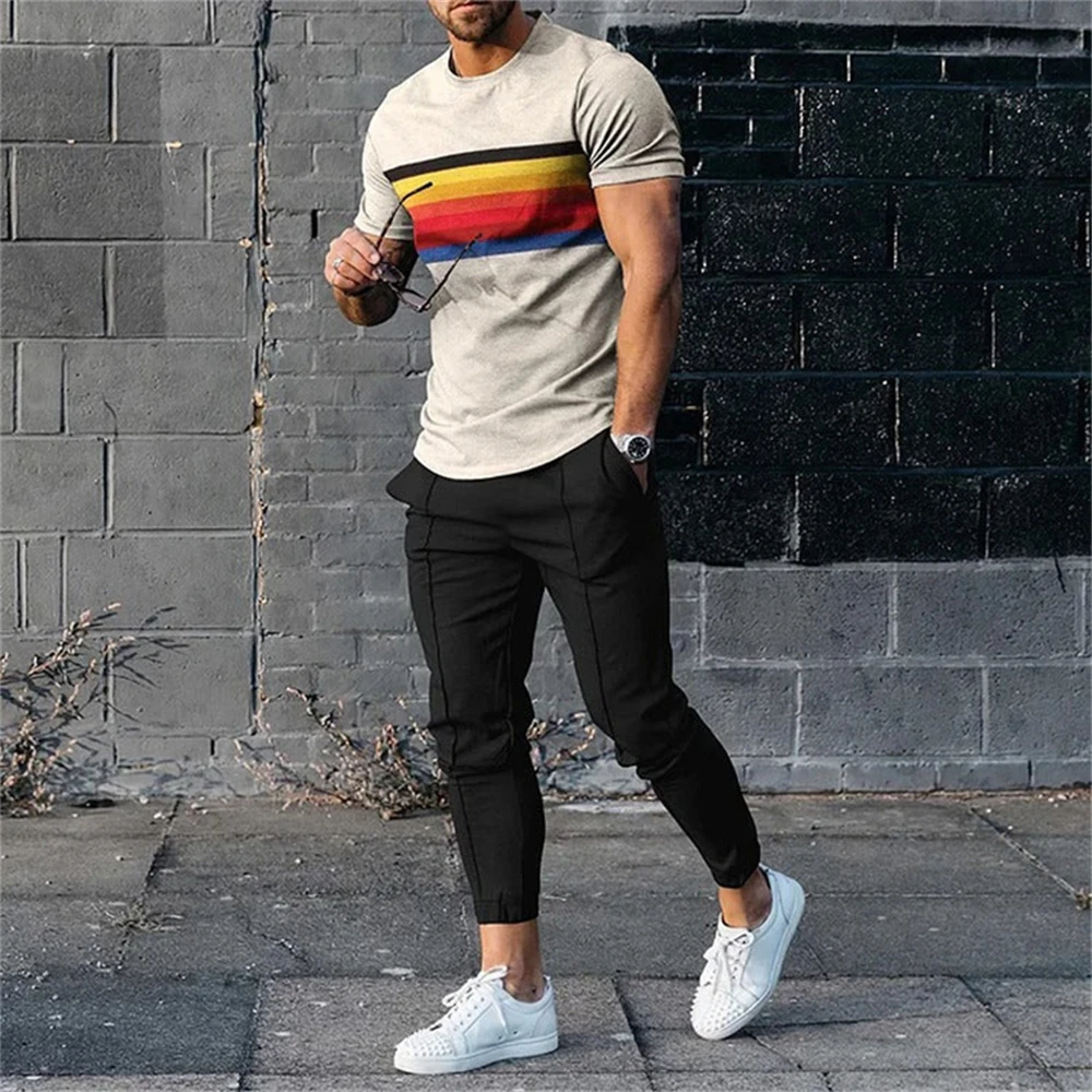 

Men Tracksuits Short Sleeve T Shirt Pants 2 Piece Sets Oversized T-shirts Sportswear Trousers Suits Summer Fashion Men's Clothes