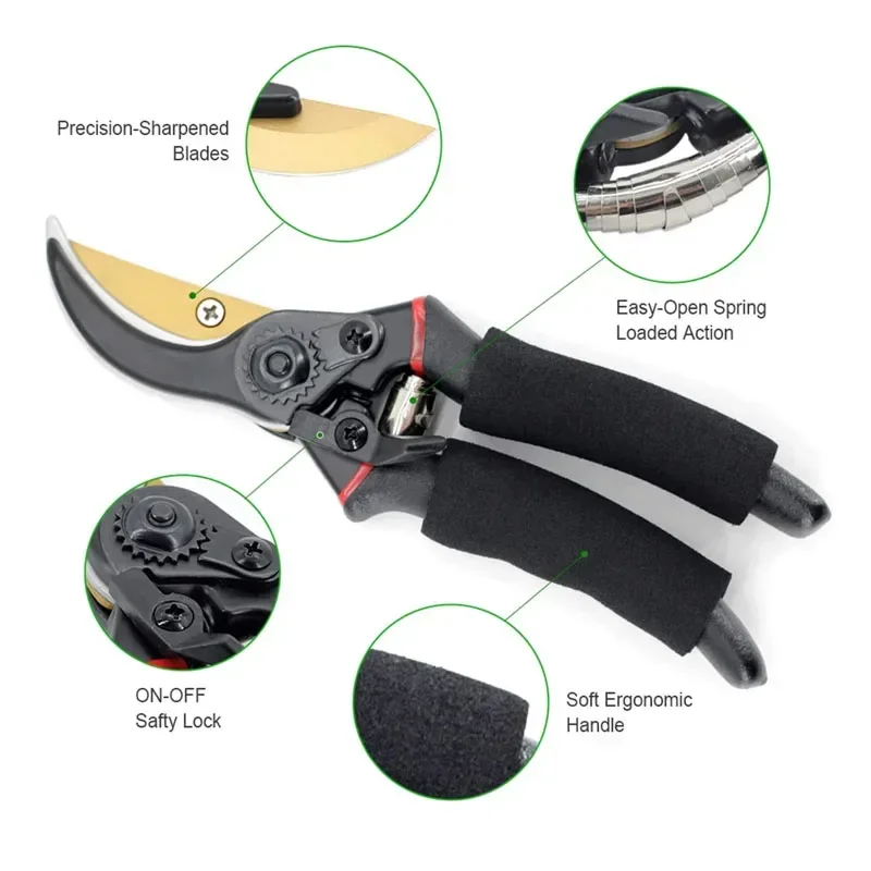 Alloy Steel Black Pruning Shears for Gardening and Horticulture