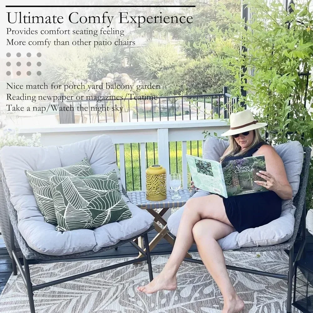 Outdoor Papaya Chair, Rattan Scooter with 3.9-inch Seat Cushion, Soft Cushion Lounge Chair with A Capacity of 2350Ibs 6