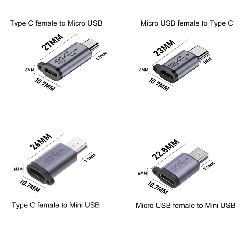 USB to Micro USB Adapter Type-C Female to Micro Usb Male Converter for Phone Tablet Camera Charging