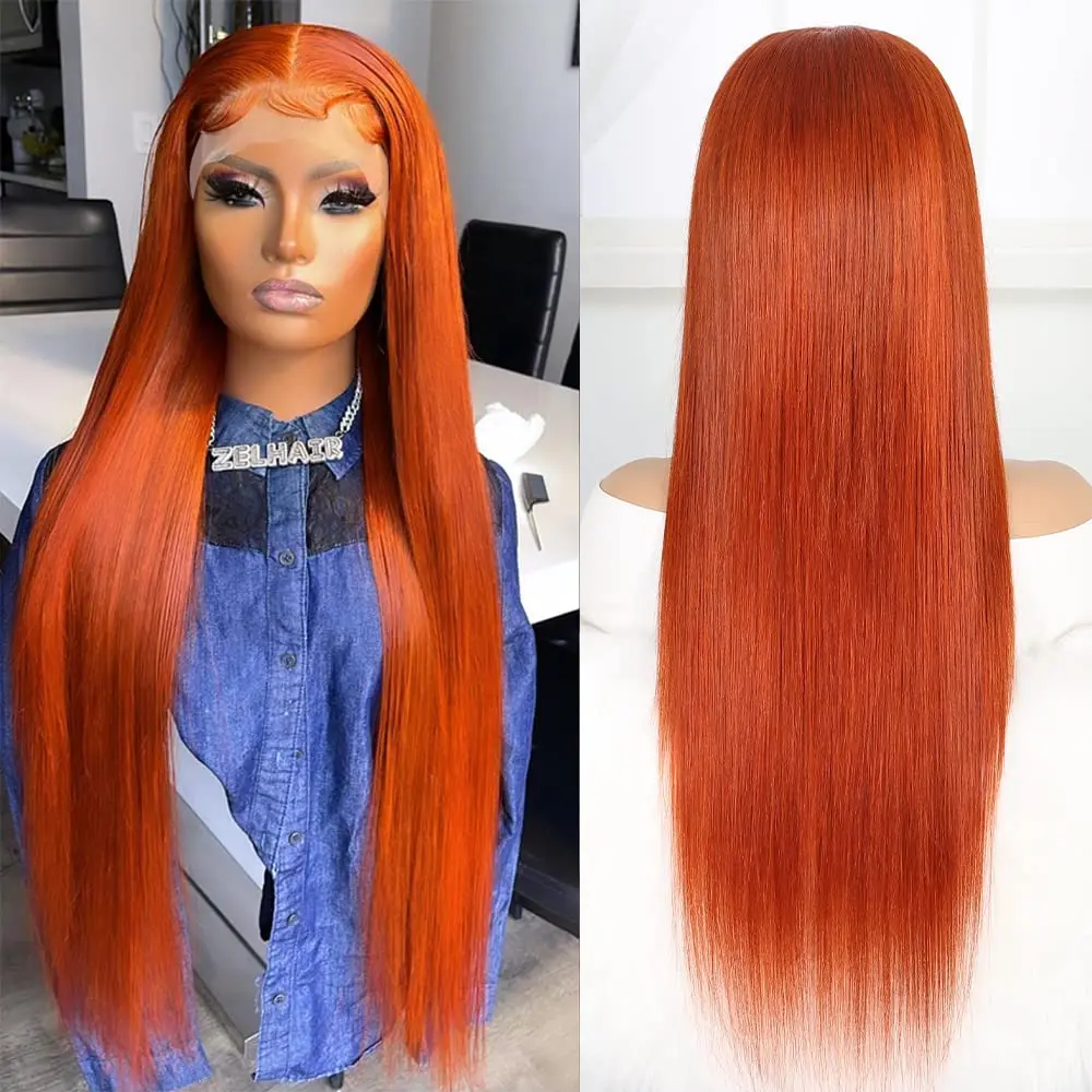 250% Density Ginger Orange Wig Human Hair 350 straight Lace Front Wigs Human Hair for Black Women 13x4 Lace Front Wig Human Hair