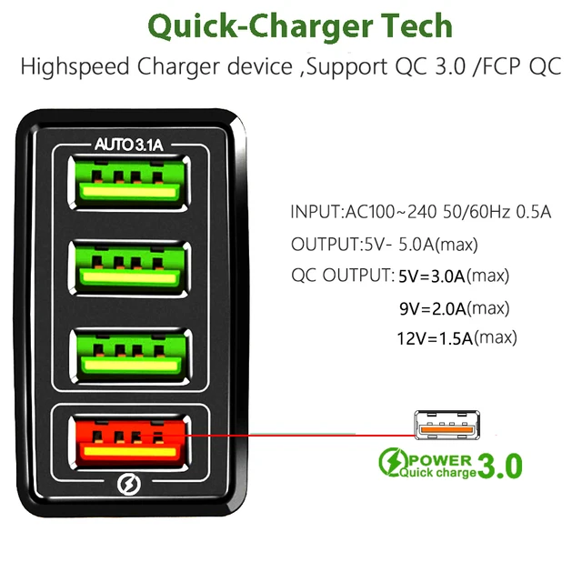 ANDWING 4 бандарҳои ИА/ИМА/AU васлаки USB пуркунандаи зуд барқгиранда 3.0 48W 4