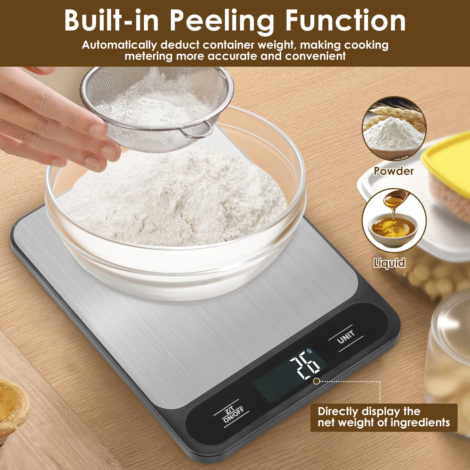 10kg Baking Scale Practical Food Weighing Scale with LCD Display and Stainless Steel Cover for Baking Cooking Counting