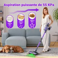 Aspirateur balai sans fil Blossom DSV112A 50000Pa 550W, tube pliable à 180°, écran tactile, autonomie 55 min, brosse anti-emmêlement, filtration HEPA, éclairage LED, aspirateur pour poils d’animaux sols durs tapis 3