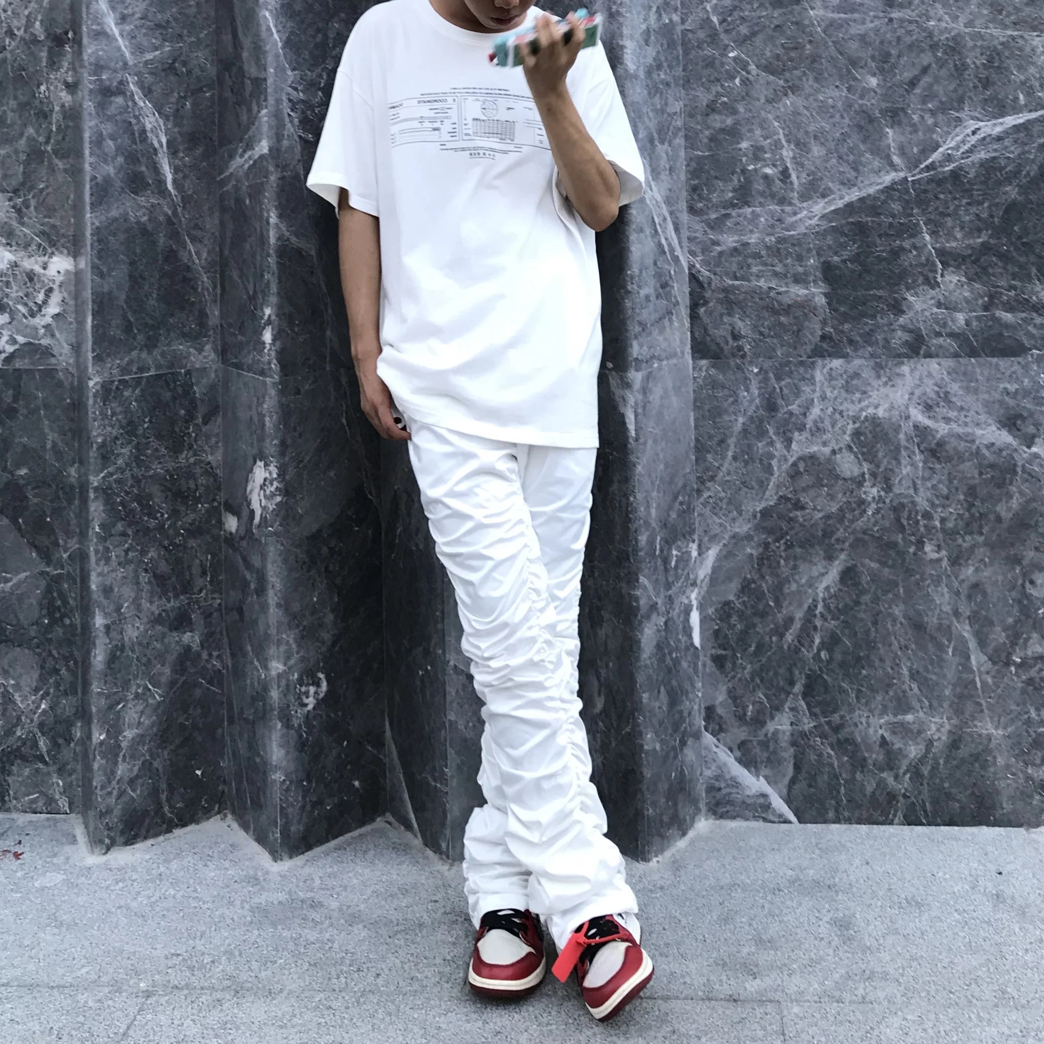 New Men Women Clothing Niche Original Pleated Stacked Micro Flare Pants Lovers Trousers Plus Size Costumes 27-46