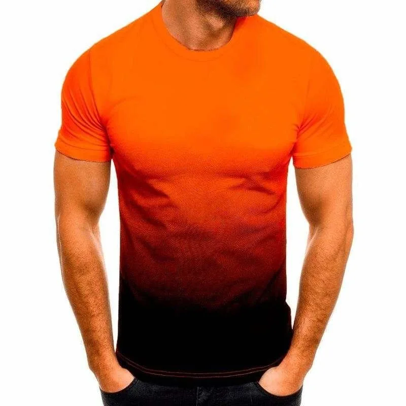 New Summer Men's Casual Loose All-match T-shirt 3D Solid Color Gradient Printing Series Tops Harajuku Round Neck Short-Sleeved